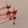 Women's Alloy Geometric Red Fruit Long Tassel Electroplated Earrings