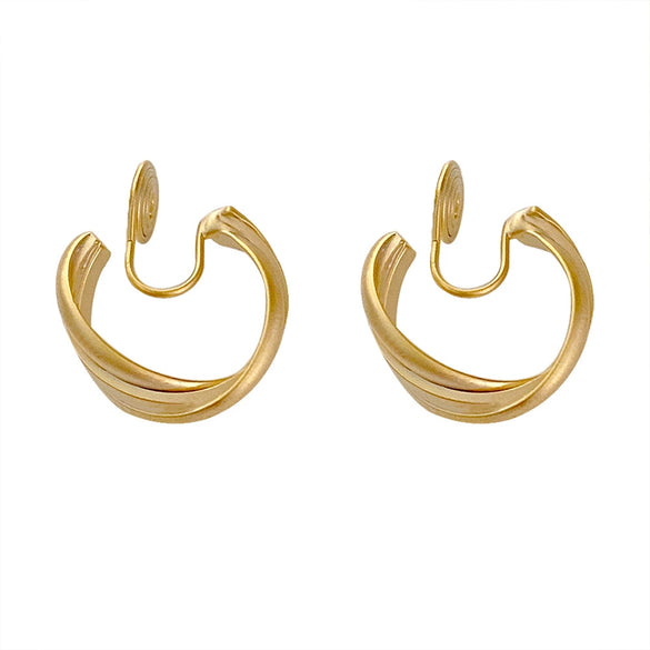 Women's Alloy Geometric Simple Matte 14K Gold Plated Round Twisted Ear Clip Earrings