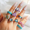 Women's Alloy Geometric Sunflower Smiling Face Ring With Colorful Oil Drop Finish And Stone Inlay Fashion Simple Finger Ring