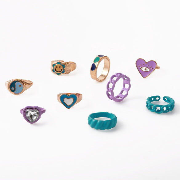 Women's Alloy Geometric Sunflower Smiling Face Ring With Colorful Oil Drop Finish And Stone Inlay Fashion Simple Finger Ring