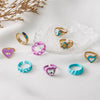 Women's Alloy Geometric Sunflower Smiling Face Ring With Colorful Oil Drop Finish And Stone Inlay Fashion Simple Finger Ring