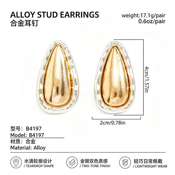 Women's Alloy Geometric Teardrop Pendant Earrings With Star And Color Block Details Electroplated Glossy Finish And Stainless Steel Ear Posts