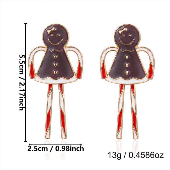 Women's Alloy Gingerbread Man Drop Earrings With Electroplated Finish And Stainless Steel Posts Cute Cartoon Highend Jewelry