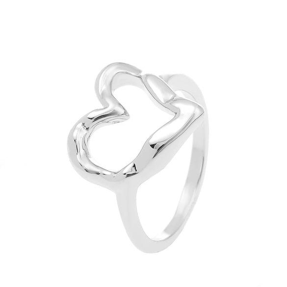 Women's Alloy Goldplated Ring With Hammer Pattern And Heart Shape