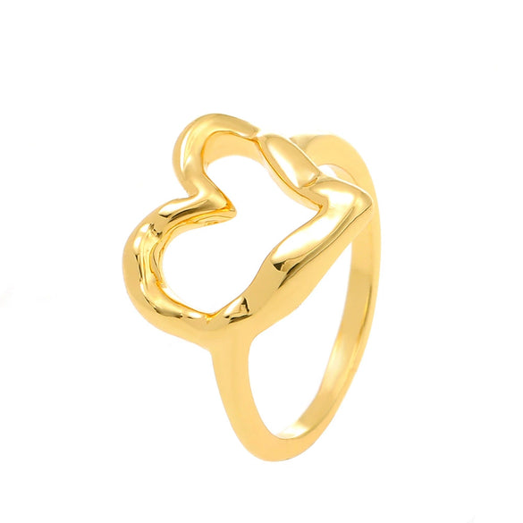 Women's Alloy Goldplated Ring With Hammer Pattern And Heart Shape