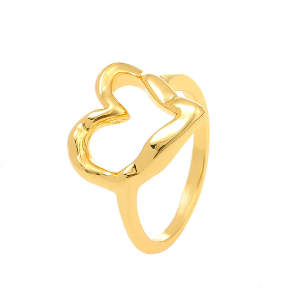 Women's Alloy Goldplated Ring With Hammer Pattern And Heart Shape