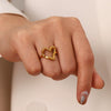 Women's Alloy Goldplated Ring With Hammer Pattern And Heart Shape