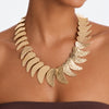 Women's Alloy Hammered Crescent Geometric Necklace With Textured Wide Chain Spliced Design And Plated Punk Style