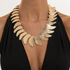 Women's Alloy Hammered Crescent Geometric Necklace With Textured Wide Chain Spliced Design And Plated Punk Style