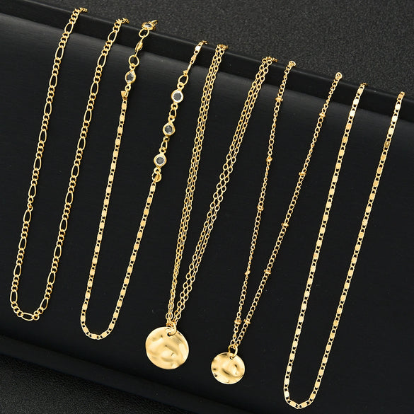 Women’s Alloy Hammered Round Pendant Necklace With Electroplated Finish And Layered Geometric Collarbone Chain Style