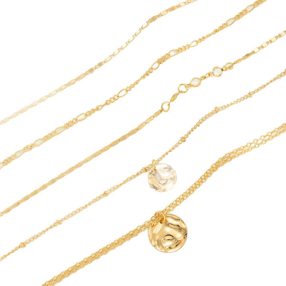 Women’s Alloy Hammered Round Pendant Necklace With Electroplated Finish And Layered Geometric Collarbone Chain Style