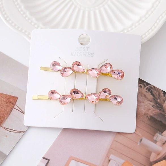 Women's Alloy Handmade Light Luxury Style Rhinestone Hairpin Side Clip With Double Clip Bow Design