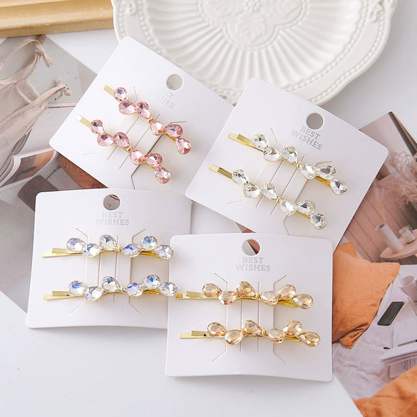 Women's Alloy Handmade Light Luxury Style Rhinestone Hairpin Side Clip With Double Clip Bow Design