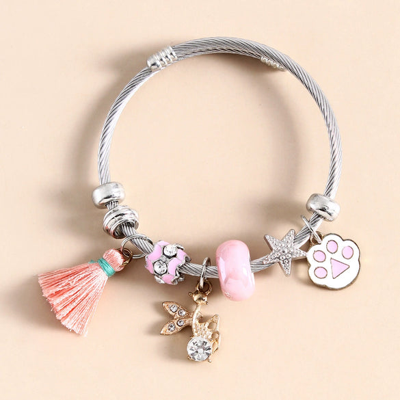 Women's Alloy Heart Flower Beaded Bracelet With Electroplated Finish Trendy Fashion Jewelry