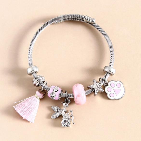 Women's Alloy Heart Flower Beaded Bracelet With Electroplated Finish Trendy Fashion Jewelry