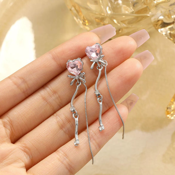 Women's Alloy Heart Shape Diamondembedded Electroplated Stud Earrings