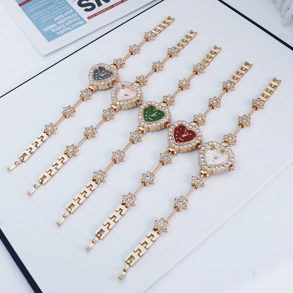 Women's Alloy Heart Shape Fashionable Diamondencrusted Bracelet Watch