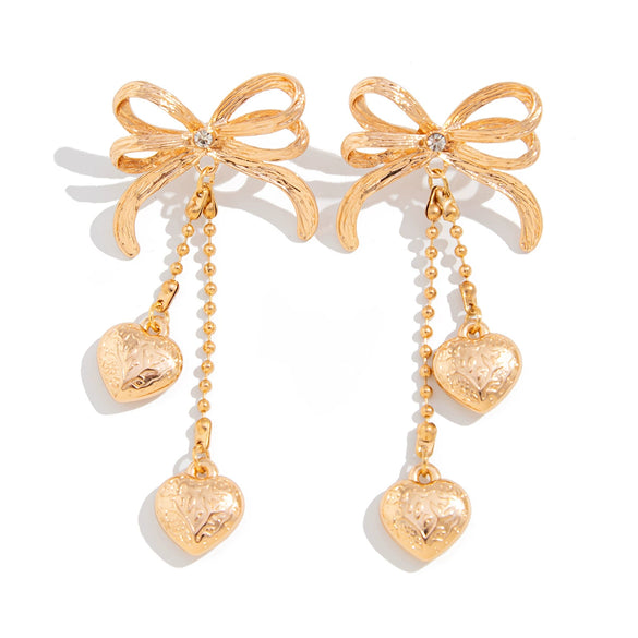 Women's Alloy Heartshaped And Bow Pattern Electroplated Metal Chain Pendant Earrings
