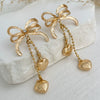 Women's Alloy Heartshaped And Bow Pattern Electroplated Metal Chain Pendant Earrings