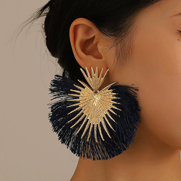 Women's Alloy Heartshaped Geometric Retro Exaggerated Tassel Electroplated Earrings