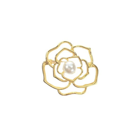 Women's Alloy Hollow Flower Electroplated Camellia Brooch Suit Pin Accessories