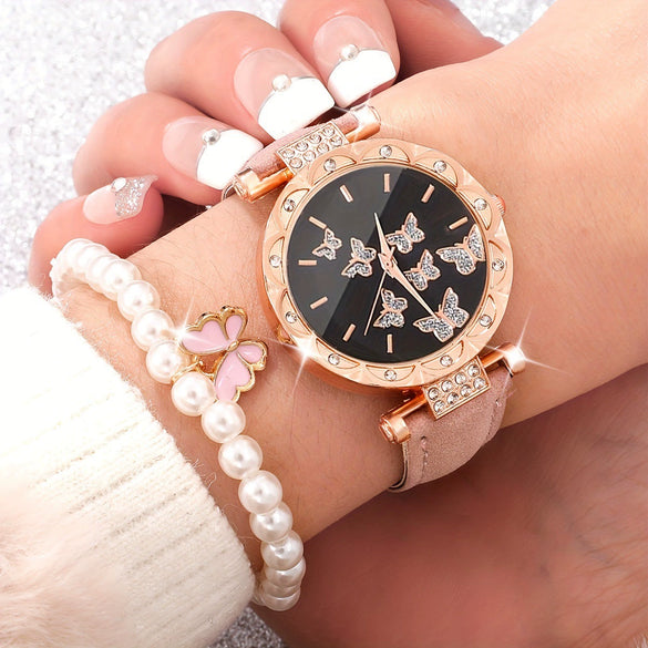Women's Alloy Imitation Leather Belt Watch With Round Dial And Pin Buckle Leisure Style