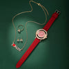 Women's Alloy Imitation Leather Stainless Steel Fashion Diamond Wiredrawing Round Dial Quartz Belt Watch