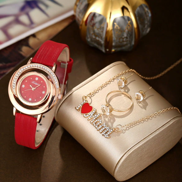Women's Alloy Imitation Leather Stainless Steel Fashion Diamond Wiredrawing Round Dial Quartz Belt Watch