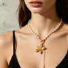 Women's Alloy Imitation Pearl Necklace With Geometric Flower Pendant And Polished Electroplated Chain Jewelry