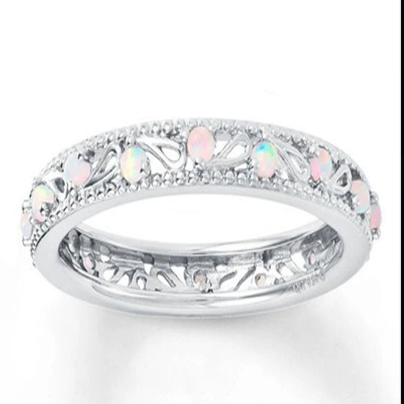 Women's Alloy Inlaid Opal Ring With Geometric Rainbow Design Electroplated Unique Engagement Proposal Hand Jewelry