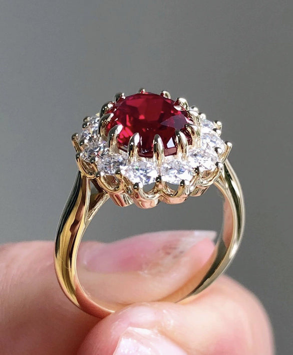 Women's Alloy Jewelry With Flower Pattern And Electroplating Ruby Ring And Diamond Bracelet