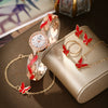 Women's Alloy Leaf Bracelet Quartz Watch Round Dial Stainless Steel Buckle Fashionable Style