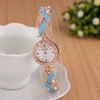 Women's Alloy Leaf Bracelet Quartz Watch Round Dial Stainless Steel Buckle Fashionable Style