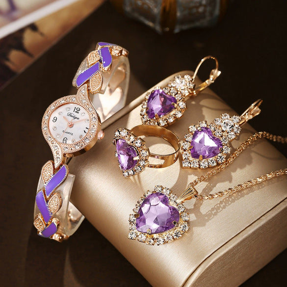 Women's Alloy Leaf Bracelet Quartz Watch Round Dial Stainless Steel Buckle Fashionable Style