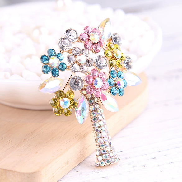 Women's Alloy Leaf Brooch With Crystal And Artificial Gem Accents Floral Pin For Scarf And Clothing Decoration