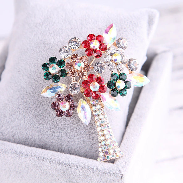 Women's Alloy Leaf Brooch With Crystal And Artificial Gem Accents Floral Pin For Scarf And Clothing Decoration