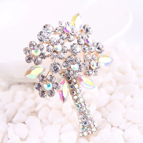 Women's Alloy Leaf Brooch With Crystal And Artificial Gem Accents Floral Pin For Scarf And Clothing Decoration