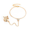 Women's Alloy Leaf Microinlay Ring Bracelet Conjoined Set Jewelry