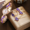 Women's Alloy Leaf Pendant Bracelet Quartz Watch Jewelry Set With Round Dial And Stainless Steel Buckle
