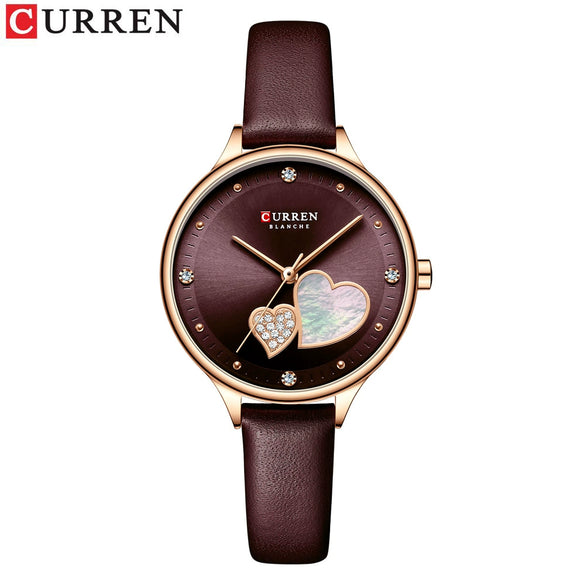Women's Alloy Leather Casual Round Waterproof Quartz Watch With Pin Buckle And Onion Crown