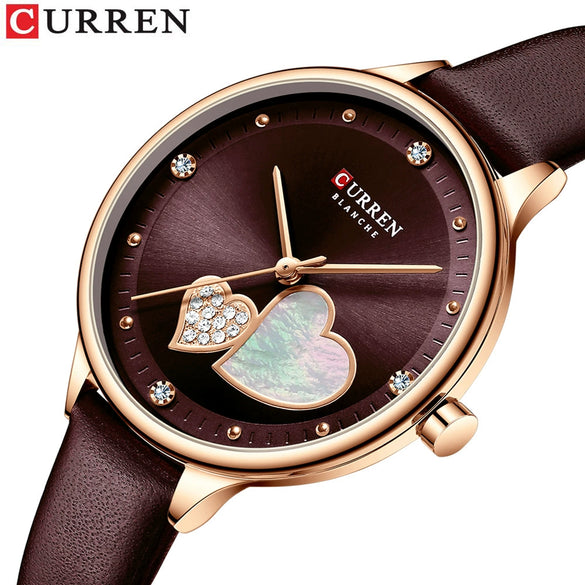 Women's Alloy Leather Casual Round Waterproof Quartz Watch With Pin Buckle And Onion Crown