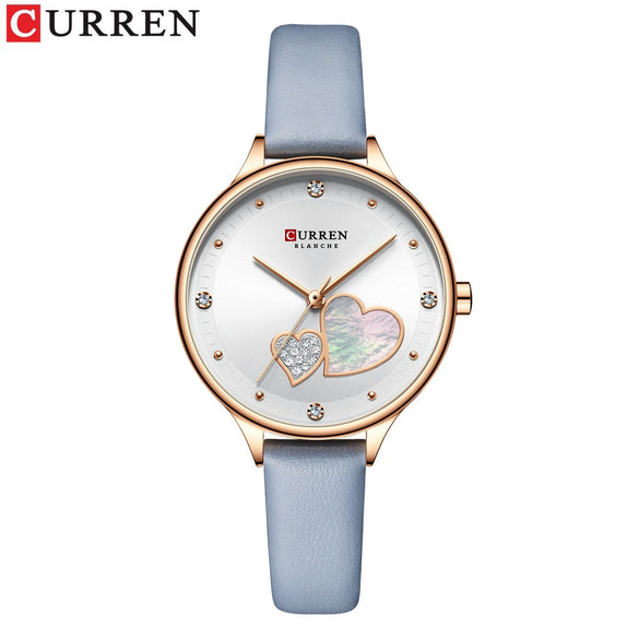 Women's Alloy Leather Casual Round Waterproof Quartz Watch With Pin Buckle And Onion Crown