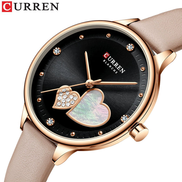 Women's Alloy Leather Casual Round Waterproof Quartz Watch With Pin Buckle And Onion Crown