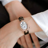 Women's Alloy Leather Gold Clasp Oval Dial Fashion Waterproof Quartz Watch