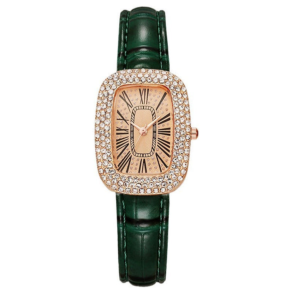 Women's Alloy Light Luxury Quartz Watch Necklace Earrings Ring Set With Pigeon Egg Case And Rectangle Dial