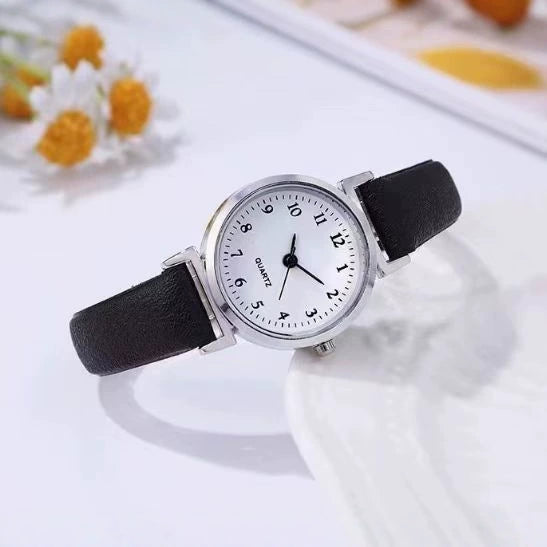 Women's Alloy Mineral Reinforced Glass Mirror Imitation Leather Strap Round Quartz Watch
