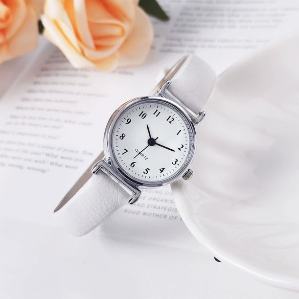 Women's Alloy Mineral Reinforced Glass Mirror Imitation Leather Strap Round Quartz Watch