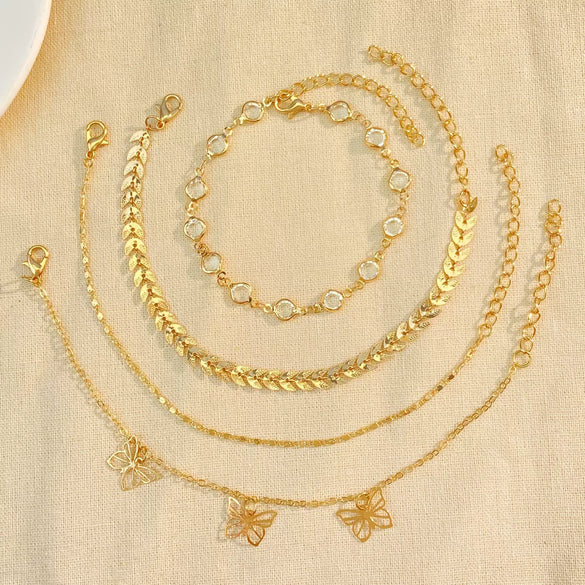 Women's Alloy Multilayer Rhinestone Hollow Butterfly Anklet With Artificial And Semiprecious Stones Inlay