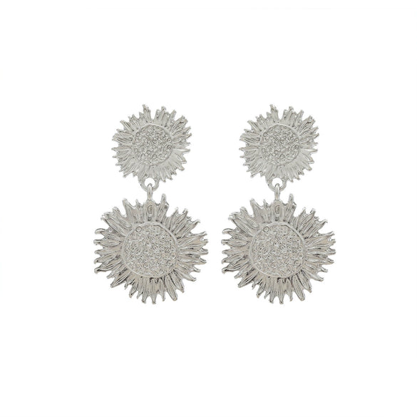 Women's Alloy Multilayer Sun Flower Pendant Earrings Electroplated Old Style