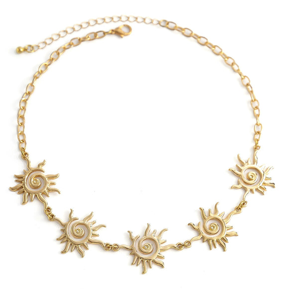 Women's Alloy Ochain Geometric Sunflower Metal Totem Electroplated Necklace Jewelry